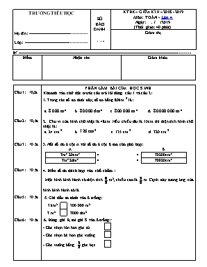 Bài kiểm tra chất lượng giữa học kỳ 2 môn Toán Lớp 4 - Năm học 2018-2019 (Đề 2)
